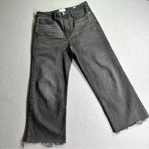 FRAME Le Jane Crop Jeans Womens 28 Black Straight Leg Raw Frayed Hem $225